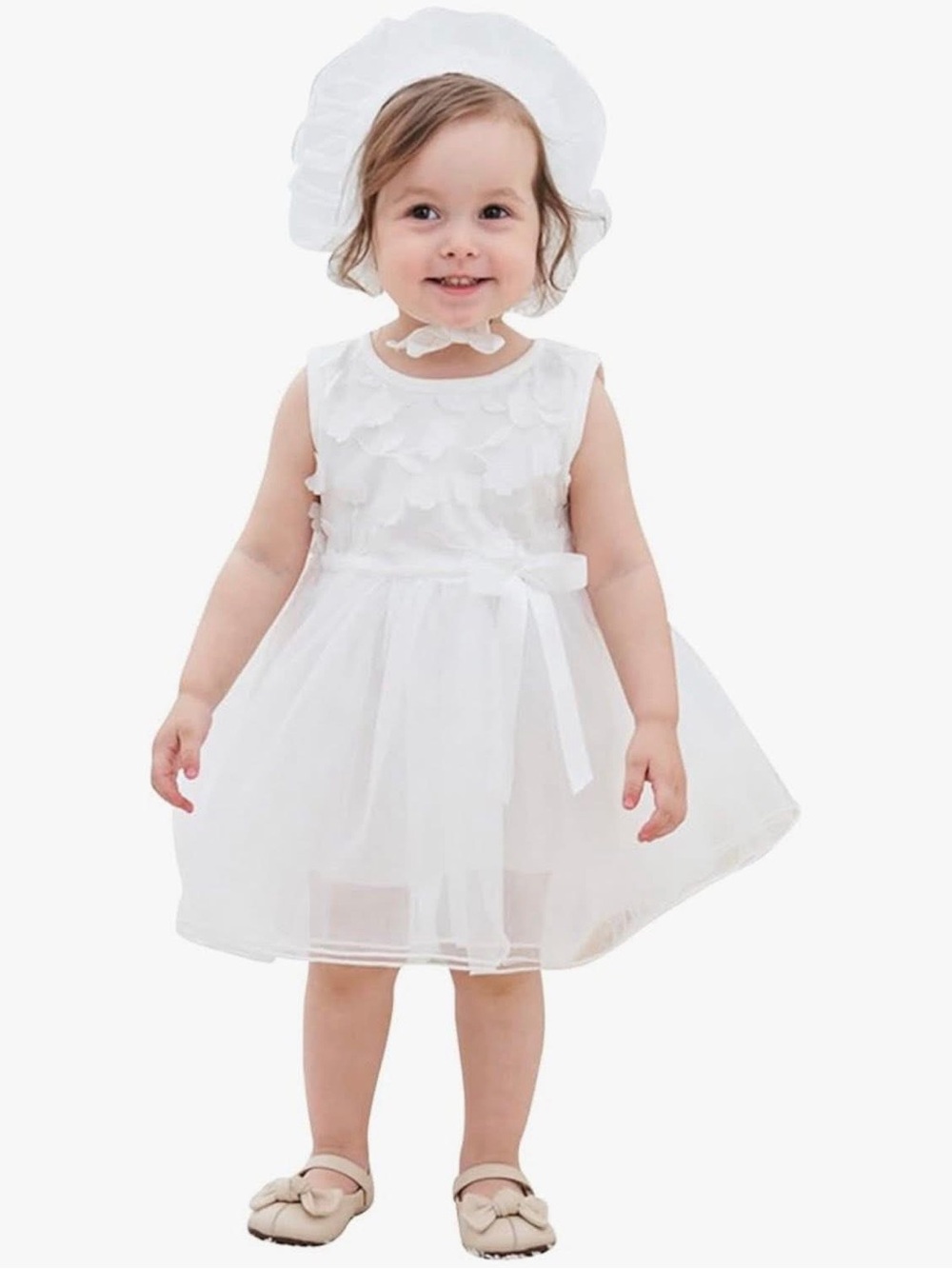 Famuka Baby Girl White Party Wedding Tulle Dress & hat 12m nwt